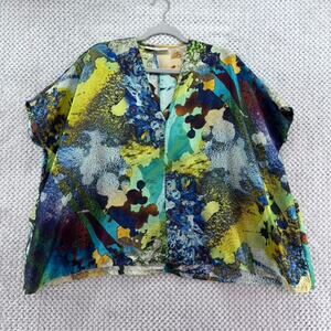 Bryn Walker Top Womens M Green Silk Watercolor Art to Wear Becca Boxy Abstract